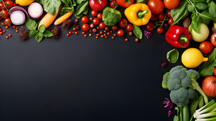 Frame of vegetables on a plain background