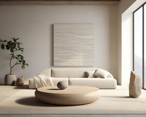 Design minimal living style beige furniture sofa home modern room interior