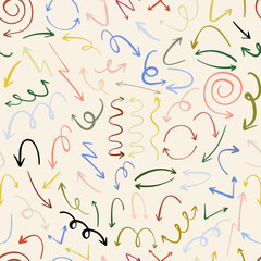 Arrows pattern. Different arrows design. Symbols that show directions. Vector background