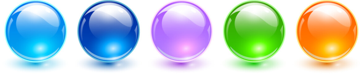 Colored spheres set, glossy 3D colorful glass balls collection