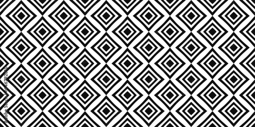 Poster black and white diamonds touching each other. vector pattern of identical rhombuses, striped and bla