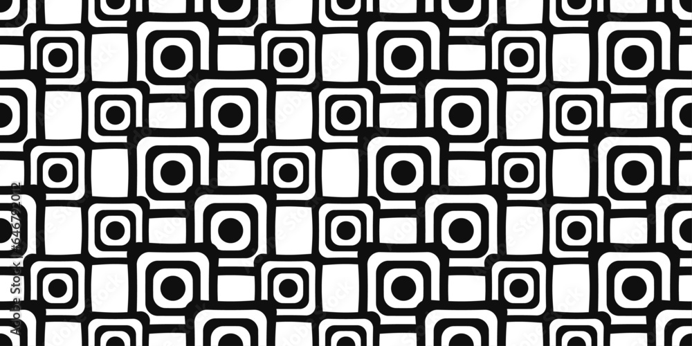 Fototapete black and white rings squares. seamless abstract interior pattern. a stylish pattern of square rings