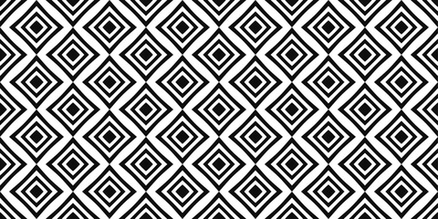 Black and white diamonds touching each other. Vector pattern of identical rhombuses, striped and black and white.
