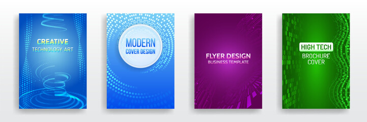 Brochure, flyer, book, annual report. Blue hi-tech vector illustrations for business presentations. Futuristic business posters. Technology covers corporate documents. Layout template science designs.