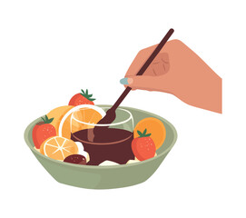 Fresh organic fruit bowl, chocolate cream