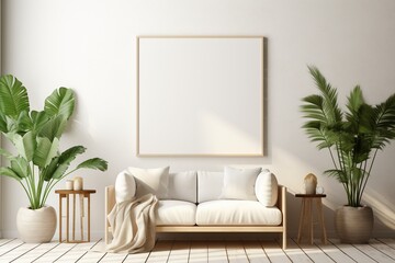 Modern Aesthetic Interior Design with Small Blank Poster Created with Generative AI