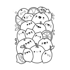 Hand drawn orange fruit,lemon doodle sketch style,vector orange,lemon