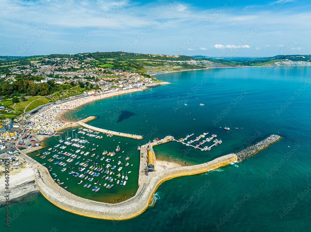 Wall mural Lyme Regis from a drone, Jurassic Coast, Dorset, England, Europe