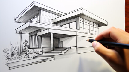 The architect's hand brings a villa design to life on paper, and before your eyes, the building takes tangible form.