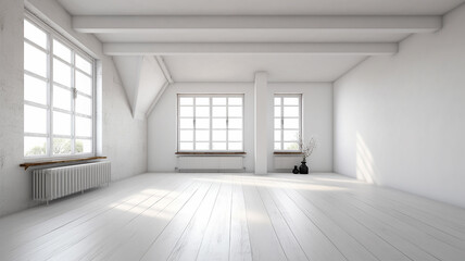 white loft-style room. . empty space new empty attic apartment.