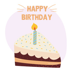 Cake. A piece of cake with a candle. Cake set isolated on white background. For your design.