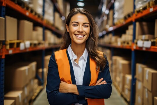 Warehouse female worker working as manager