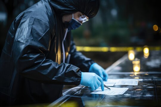 Medical examiner wearing an uniform doing his forensic job
