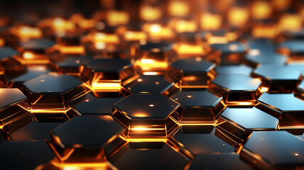Obraz premium 3D Rendering, Abstract Colorful Golden Hexagon Backgrounds, Wallpaper for Background