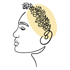 One line. Girl in modern style. Hand drawing. Interior. For your design.