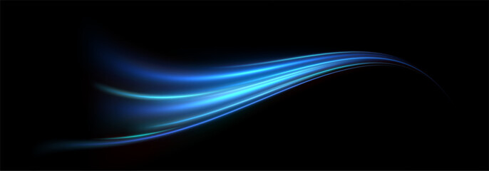 
Modern blue, neon lines. Dynamic light motion trails. Technological design. Vector
