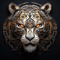Image of a tiger face made from fragments of intricate watch mechan. Wildlife Animals. Illustration, Generative AI.
