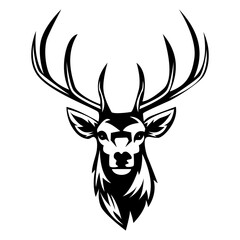 Deer stag head with antlers black silhouette logo vector