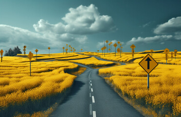 fork on road, concept of uncertainty and confusion of future, illustration - 646795483