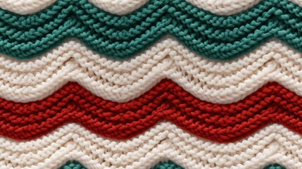 Seamless white, green, red knitwear Fabric Texture with Pigtails. Repeating Machine Knitting Texture of Sweater. Knitted Background.