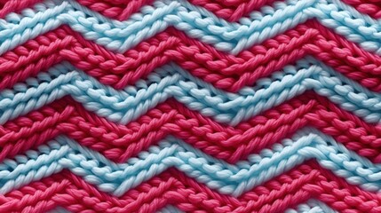 Seamless red blue knitwear Fabric Texture with Pigtails. Repeating Machine Knitting Texture of Sweater. Knitted Background.