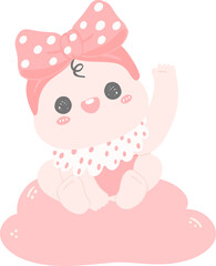 Baby shower girl sitting on cloud coquette pink