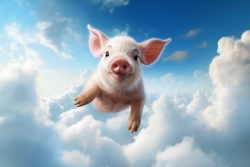 an adorable piglet soaring through the sky. Generative AI