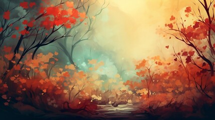 Illustration of an autumn landscape. Autumn park.