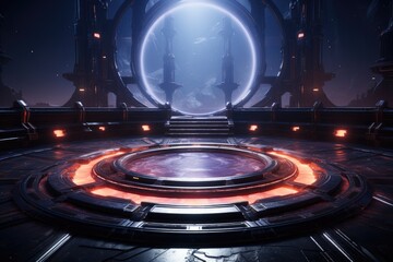 Abstract technology hud interface hologram elements neon lights, circle percent vitality innovation on hi tech future design. Generative AI