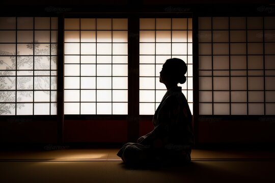 silhouette of a person in a kimono
