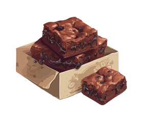 Sweet chocolate brownie slice on white plate
