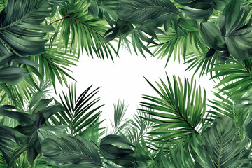 a frame of palm branches with green leaves. .