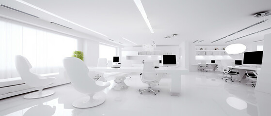 modern bright office interior in white tones 3d mock-up,  AI