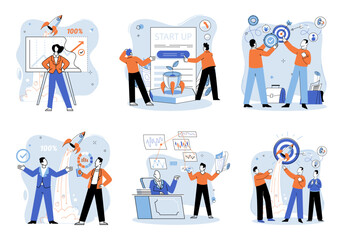 Successful project launch. Vector illustration. Project launch startup, dawn of new venture in entrepreneurial world A development project idea, spark that clight up torch of innovation Project launch