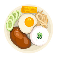 Com Tam Vietnamese Broken Rice. Top View Vietnamese Food Illustration Vector.