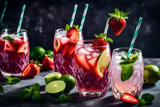cocktail with strawberry and lime