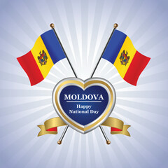 Moldova flag Happy National Day with Gold Heart