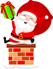 Cute cartoon Santa Claus with chimney. Merry Christmas and Happy New Year. Illustration.