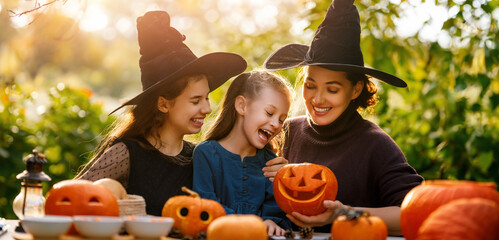 family preparing for Halloween