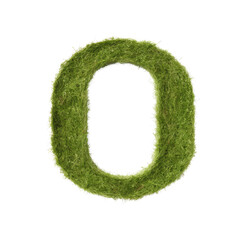 green grass forming number zero, 0, alphabet text font character isolated on white in nature, growth and eco environment concept.