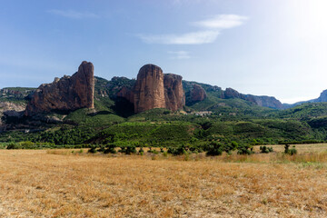 Mallos de Riglos. They are geological formations consisting of rocks with vertical walls, called...