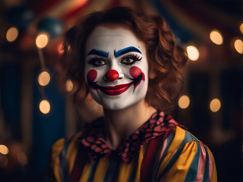 portrait of a cown woman, person in a circus