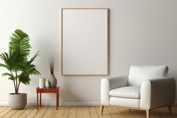 Modern Aesthetic Interior Design with Small Blank Poster Created with Generative AI