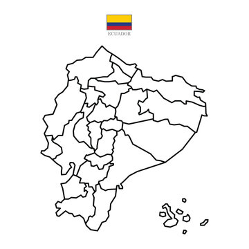 Ecuador contour vector map with state, flag in color. Background map eps 10