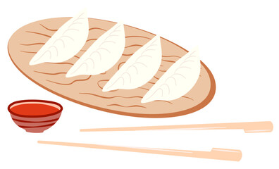 Steamed dumplings and sauce on white background. Isolated close up hand drawing vector illustration. . Vector illustration