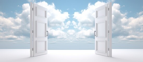 illustration of white background with open double door to the sky.