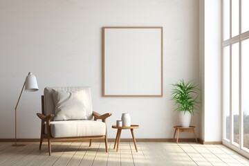 Modern Aesthetic Interior Design with Small Blank Poster Created with Generative AI