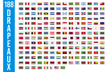 188 drapeaux monde contour - obrazy, fototapety, plakaty