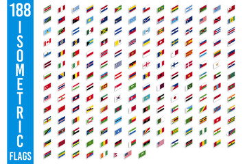 188 drapeaux monde isometric - obrazy, fototapety, plakaty