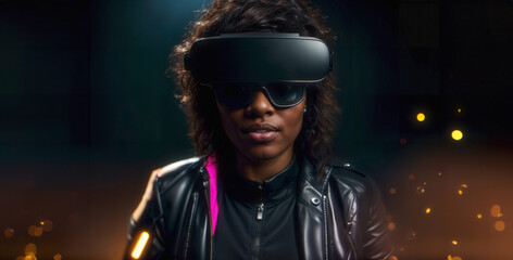 Metaverse African american woman, girl playing video games using virtual reality headset, Augmented reality, future technology, gamingof the future, Generative A.I,
